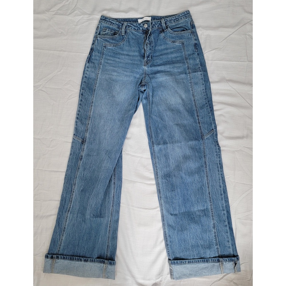 Vervet Blue Wide Leg Seam Front Cuffed Jeans Medium Wash T6783L Size 31 Tall